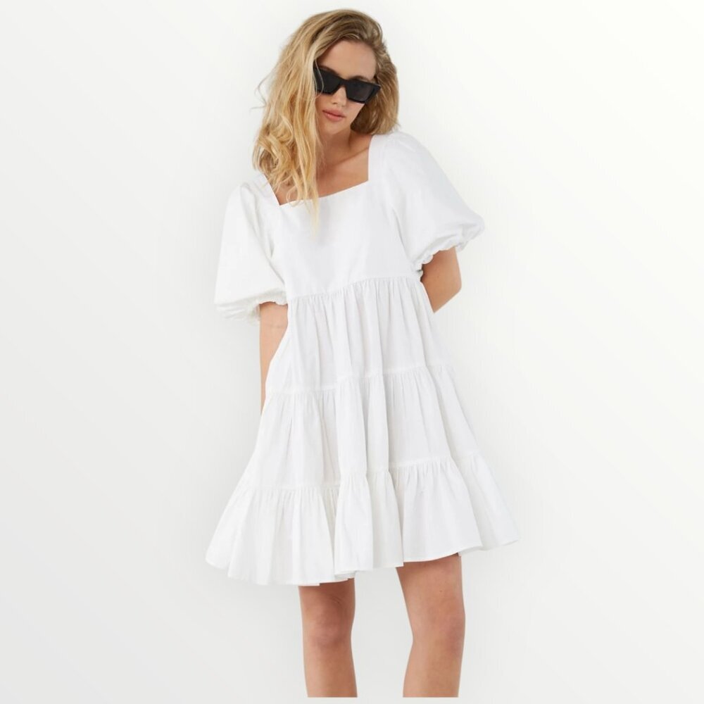 Oak + Fort Puff Sleeve Tiered Mini Dress